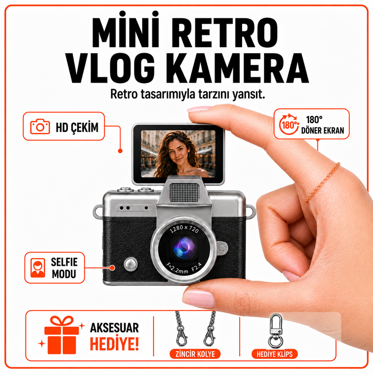 Solvis Mini Dijital Kamera – Retro Tasarım, HD Video ve Selfie