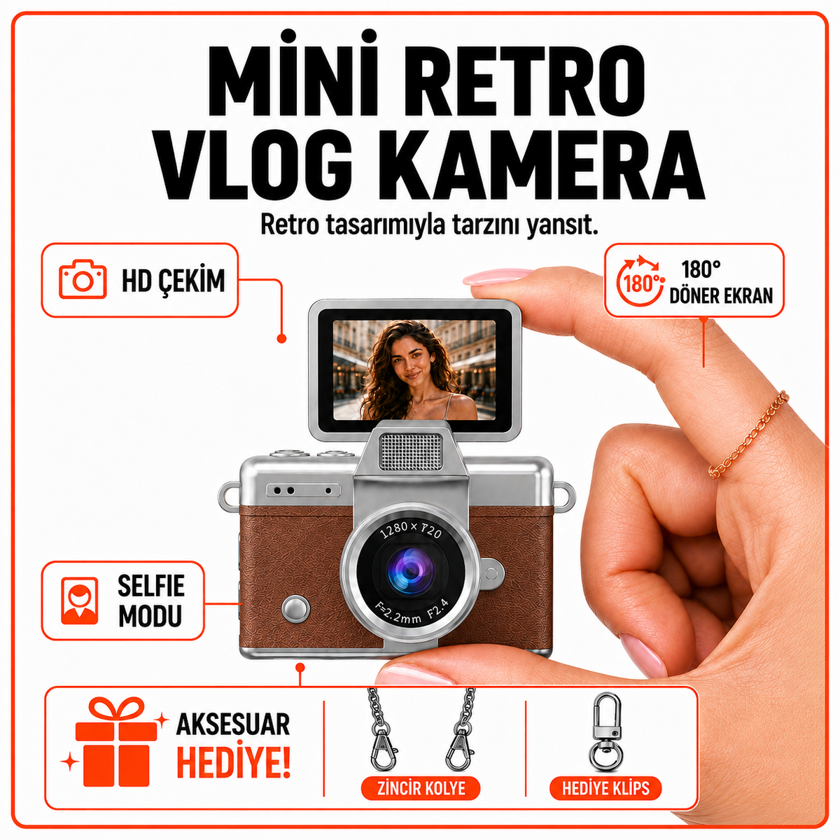 Solvis Mini Dijital Kamera – Retro Tasarım, HD Video ve Selfie