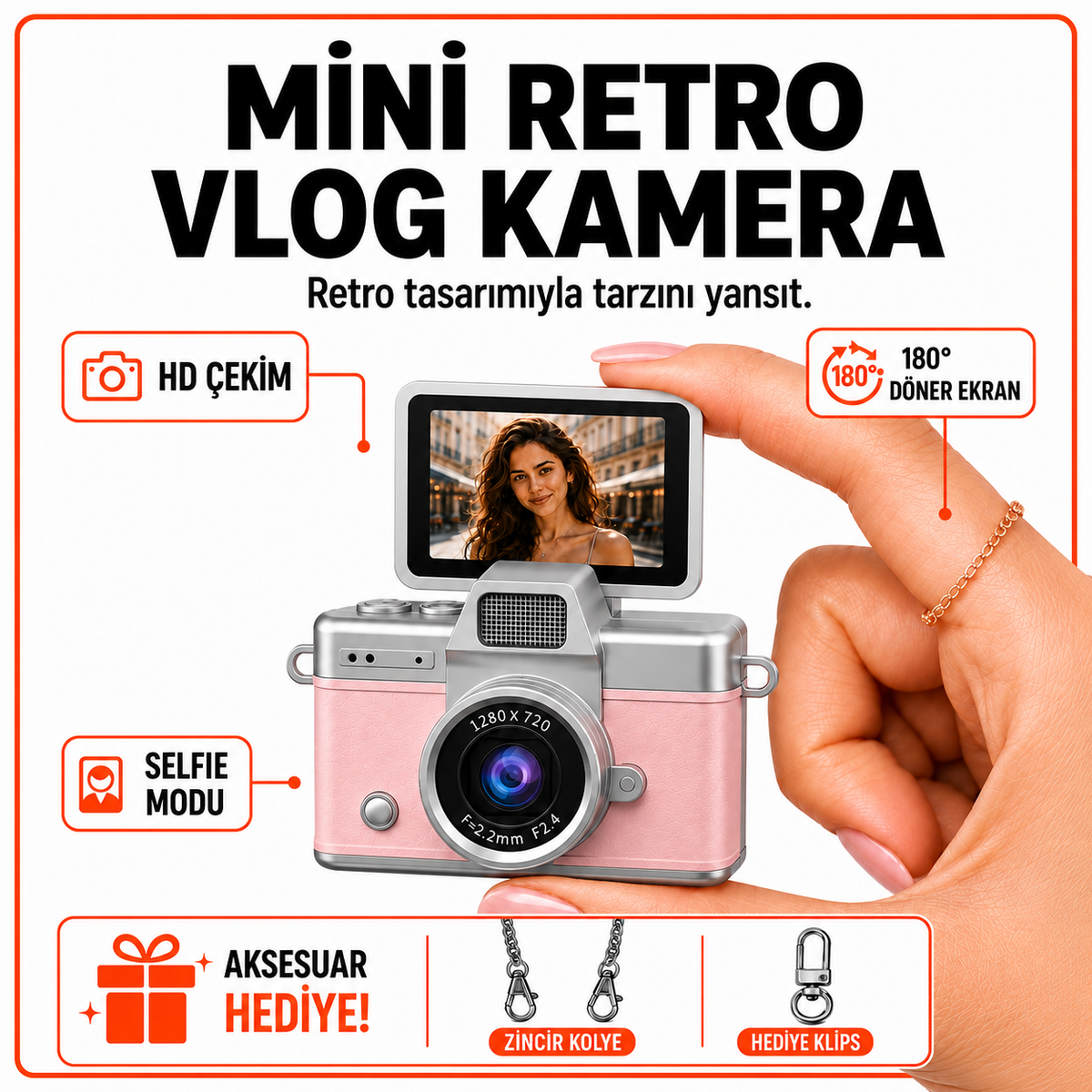 Solvis Mini Dijital Kamera – Retro Tasarım, HD Video ve Selfie