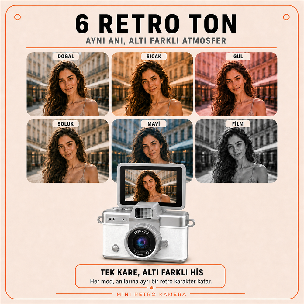 Solvis Mini Dijital Kamera – Retro Tasarım, HD Video ve Selfie