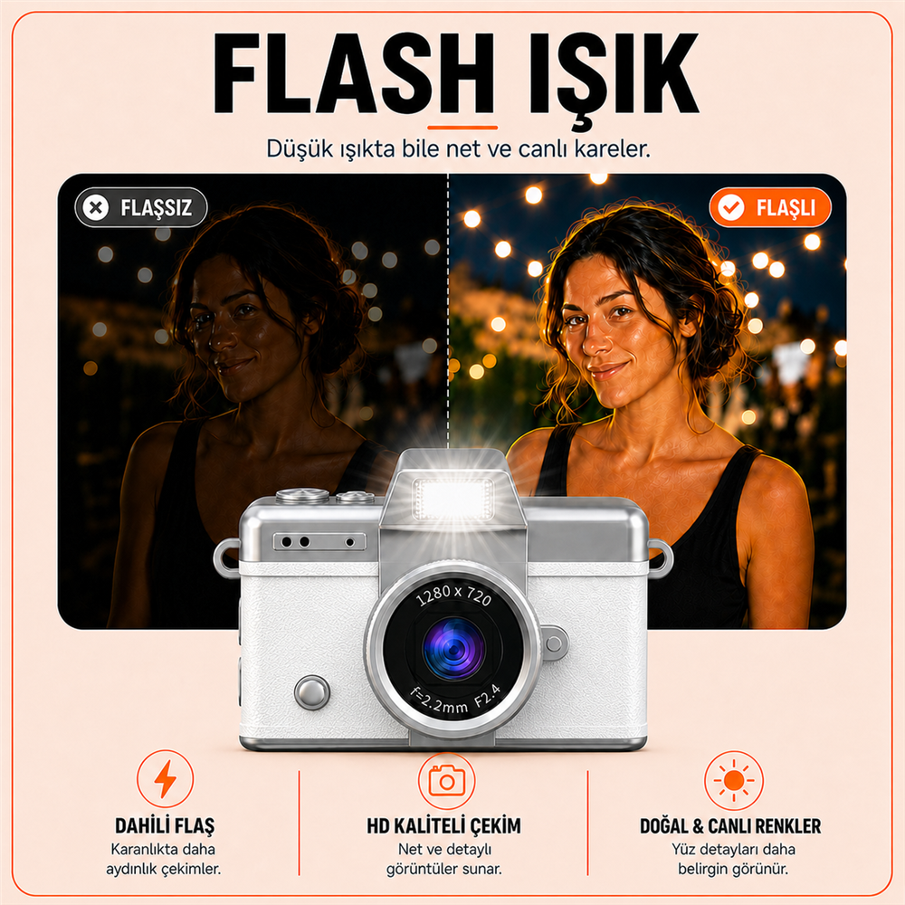 Solvis Mini Dijital Kamera – Retro Tasarım, HD Video ve Selfie