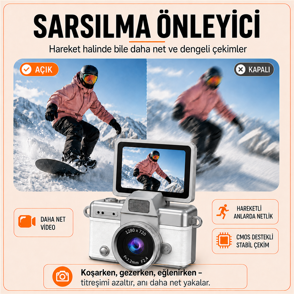 Solvis Mini Dijital Kamera – Retro Tasarım, HD Video ve Selfie