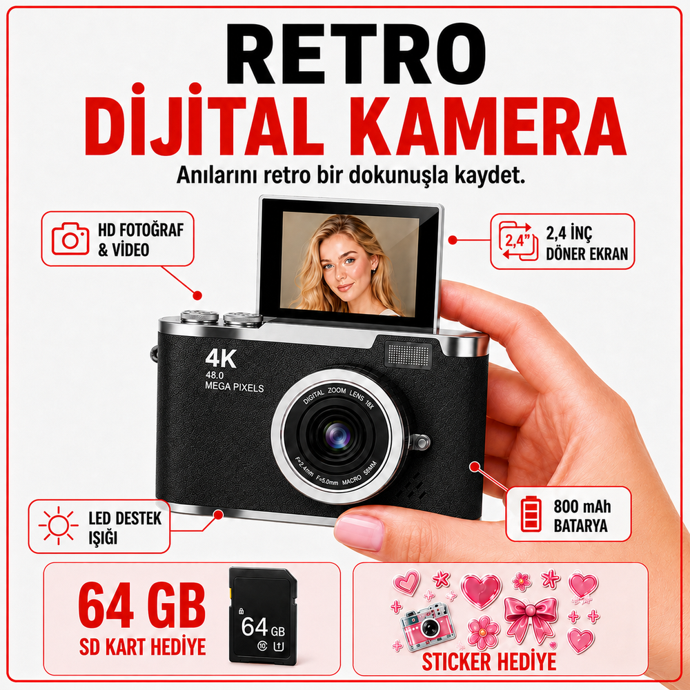 Solvis 4K Retro Dijital Fotoğraf Makinesi