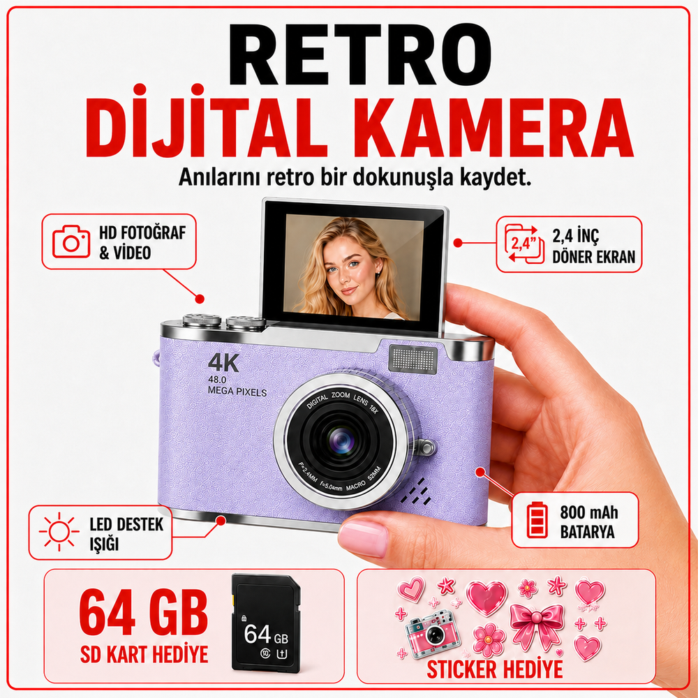 Solvis 4K Retro Dijital Fotoğraf Makinesi