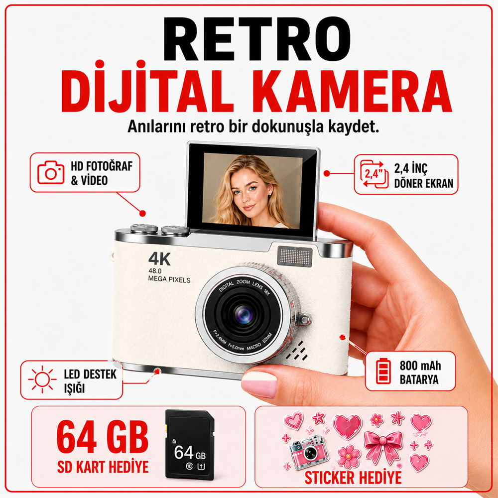 Solvis 4K Retro Dijital Fotoğraf Makinesi