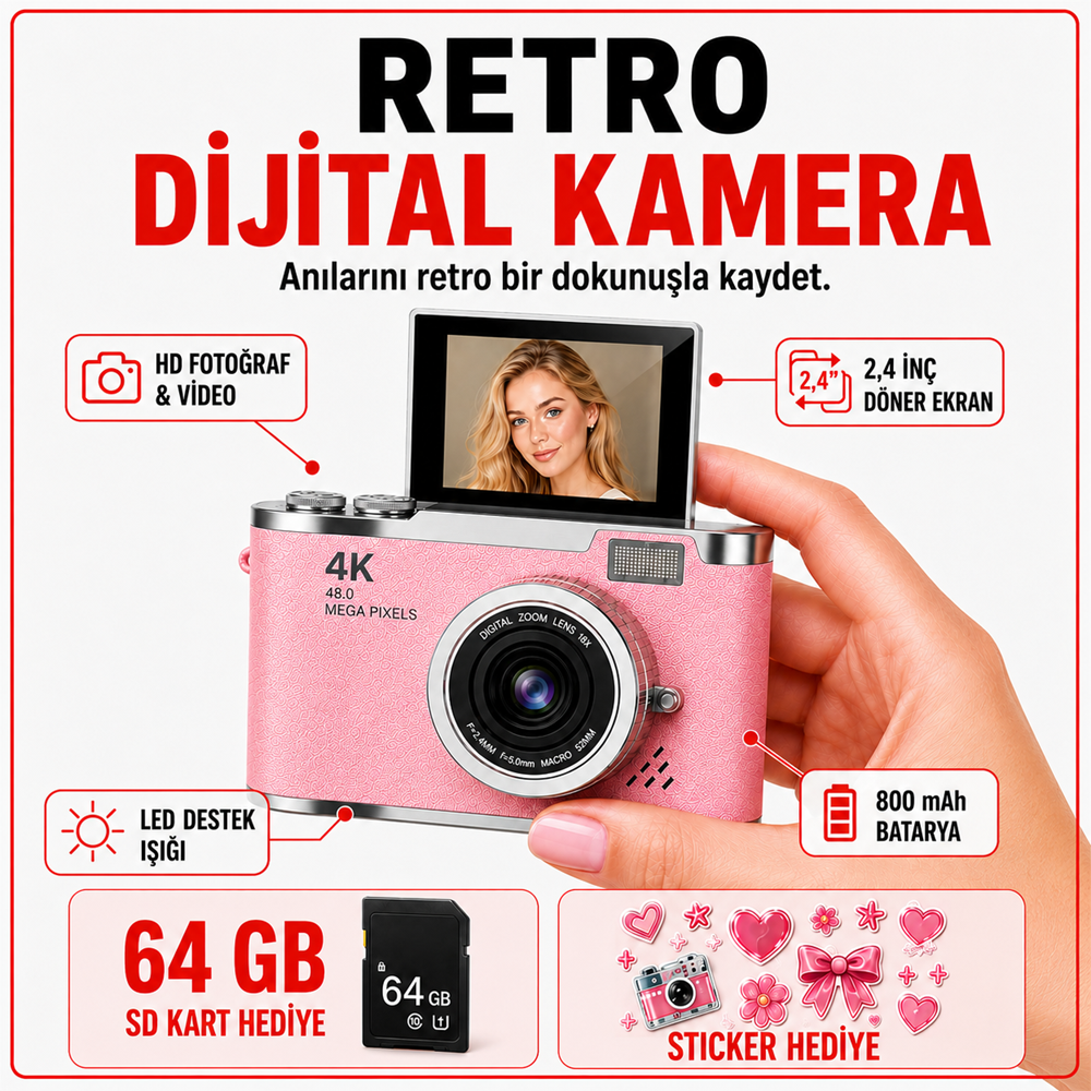 Solvis 4K Retro Dijital Fotoğraf Makinesi