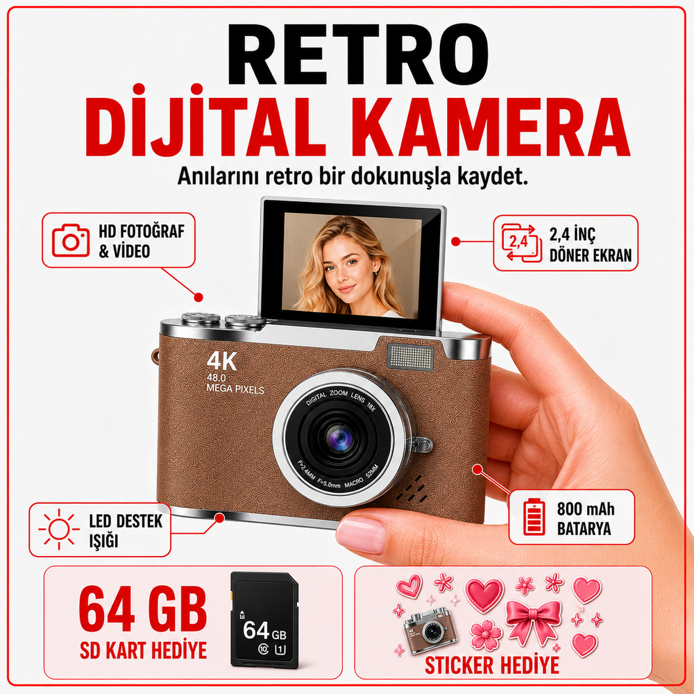 Solvis 4K Retro Dijital Fotoğraf Makinesi