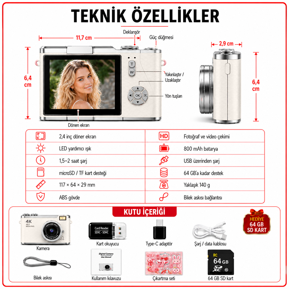 Solvis 4K Retro Dijital Fotoğraf Makinesi