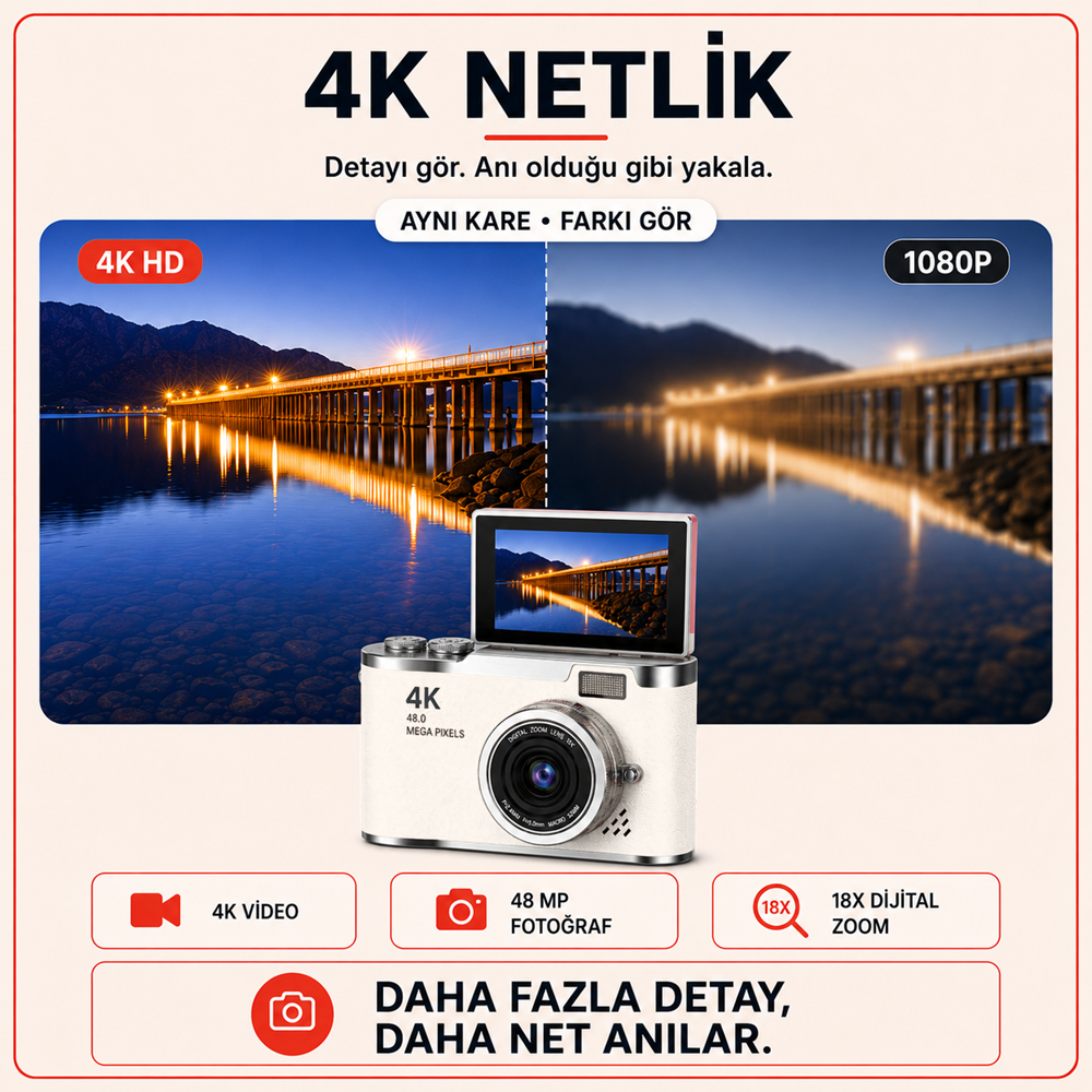Solvis 4K Retro Dijital Fotoğraf Makinesi