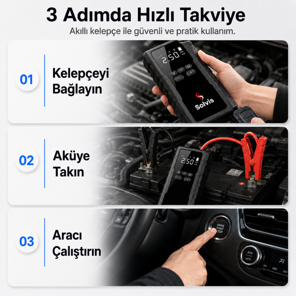 Solvis 4'ü 1 Arada Siyah Akü Takviye Cihazı